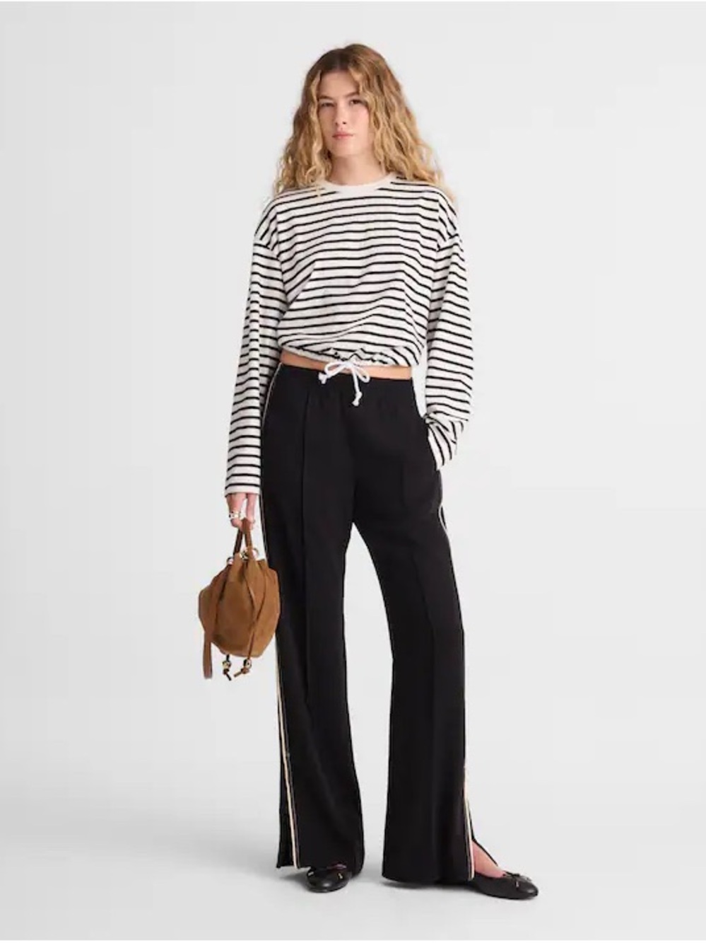 MADEWELL Pull On Bootcut Track Pants - Sz S  - Jet Black Side Stripe Sporty NWT